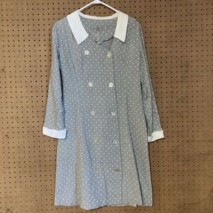 Vintage Polka Dot Dress 14 Blue White Mod Peter Pan Collar Retro Shirt Deadstock